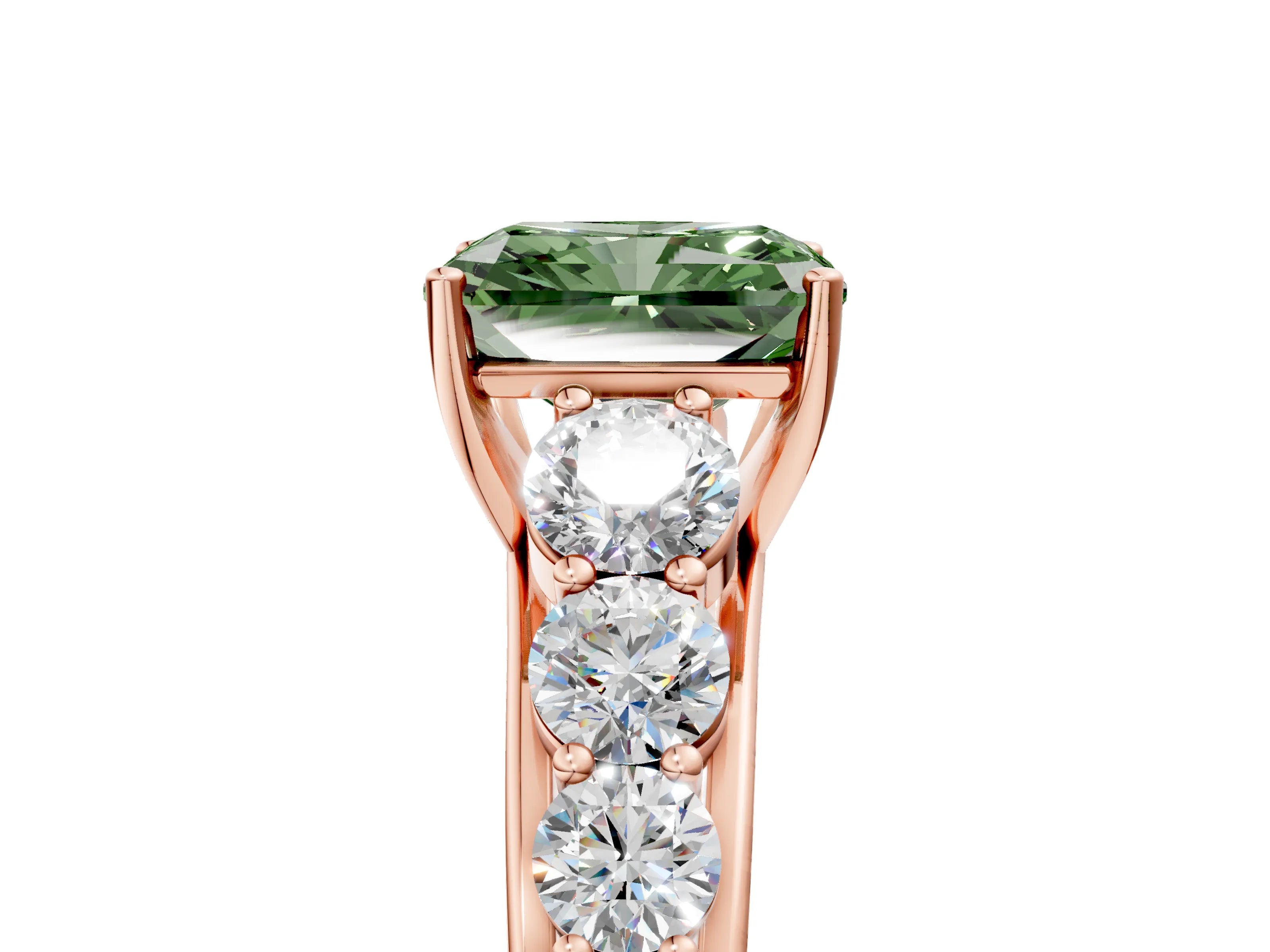 Rose gold Fancy Green Radiant Cut Brilliant Diamond Pavé Band with Six-Prong Setting_5