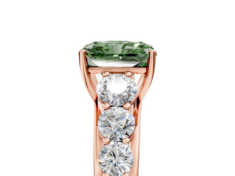 Rose gold Fancy Green Radiant Cut Brilliant Diamond Pavé Band with Six-Prong Setting_5