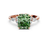 Rose gold Fancy Green Radiant Cut Brilliant Diamond Solitaire Ring with Pear Side Stones and Four-Prong Setting_3