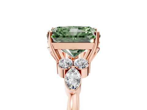 Rose gold Fancy Green Radiant Cut Brilliant Diamond Solitaire Ring with Pear Side Stones and Four-Prong Setting_8