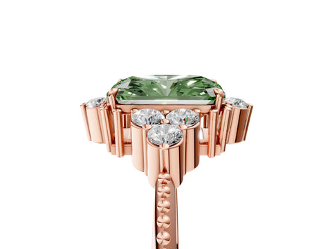 Rose gold Fancy Green Radiant Cut Brilliant Diamond with Cluster Setting on a Beaded Band and Four-Prong Setting_5