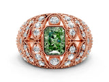 Rose gold Fancy Green Radiant Cut Brilliant Halo Pave Diamond Milgrain Ring