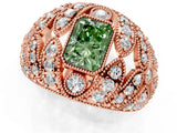 Rose gold Fancy Green Radiant Cut Brilliant Halo Pave Diamond Milgrain Ring_1
