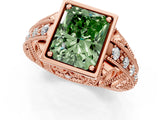 Rose gold Fancy Green Radiant Cut Brilliant Milgrain Filigree Diamond Ring with Square Prong Setting_1