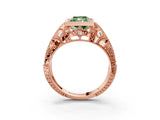 Rose gold Fancy Green Radiant Cut Brilliant Milgrain Filigree Diamond Ring with Square Prong Setting_3