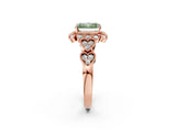 Rose gold Fancy Green Radiant Cut Brilliant Milgrain Pave Heart Band Solitaire Ring_2