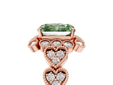 Rose gold Fancy Green Radiant Cut Brilliant Milgrain Pave Heart Band Solitaire Ring_5