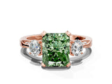 Rose gold Fancy Green Radiant Cut Brilliant Three-Stone Diamond Ring with Pavé Band and Four-Prong Setting_3