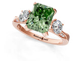 Rose gold Fancy Green Radiant Cut Brilliant Three-Stone Diamond Ring with Pavé Band and Four-Prong Setting_4