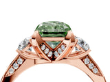 Rose gold Fancy Green Radiant Cut Brilliant Three-Stone Diamond Ring with Pavé Band and Four-Prong Setting_7
