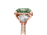 Rose gold Fancy Green Radiant Cut Brilliant Three-Stone Diamond Ring with Pavé Band and Four-Prong Setting_8