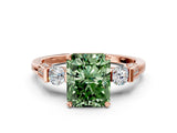 Rose gold Fancy Green Radiant Cut Brilliant Three-Stone Pave Band with Four-Prong Setting