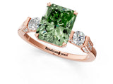 Rose gold Fancy Green Radiant Cut Brilliant Three-Stone Pave Band with Four-Prong Setting_1