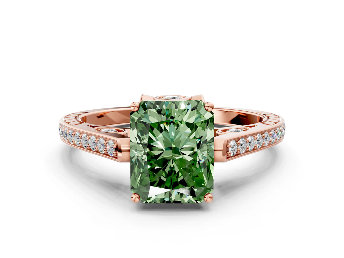 Rose gold Fancy Green Radiant  Cut Cathedral Pave Diamond Engagement Ring with Six-Prong Setting_33