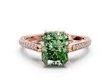 Rose gold Fancy Green Radiant  Cut Cathedral Pave Diamond Engagement Ring with Six-Prong Setting_33