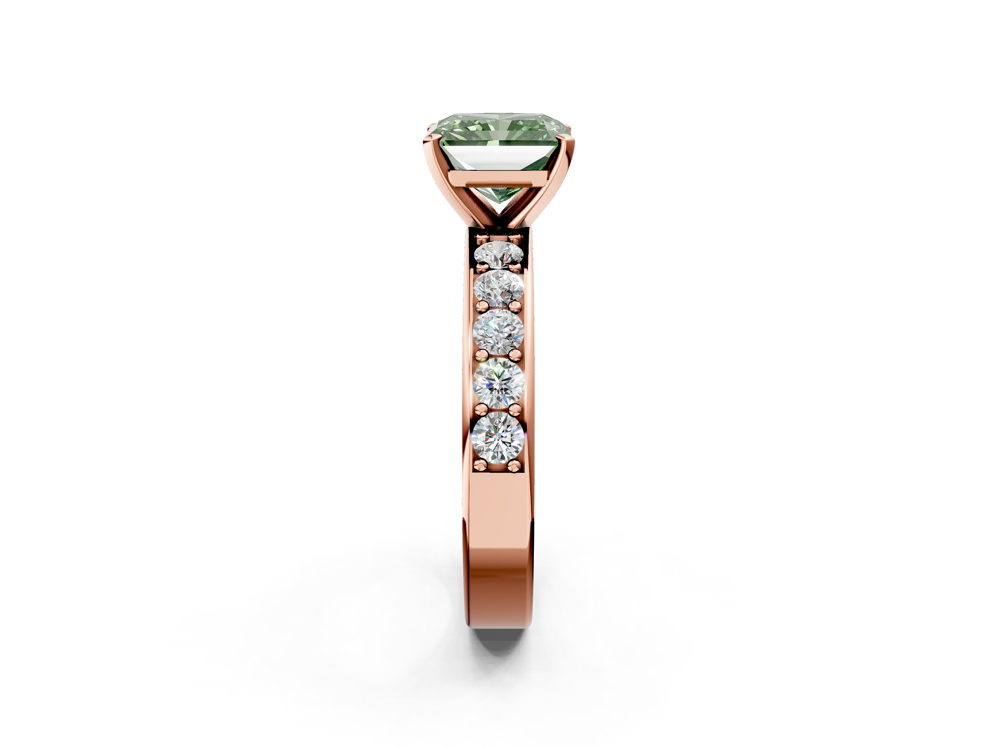 Rose gold Fancy Green Radiant  Cut Channel Set Diamond Engagement Ring with Four-Prong Setting_206