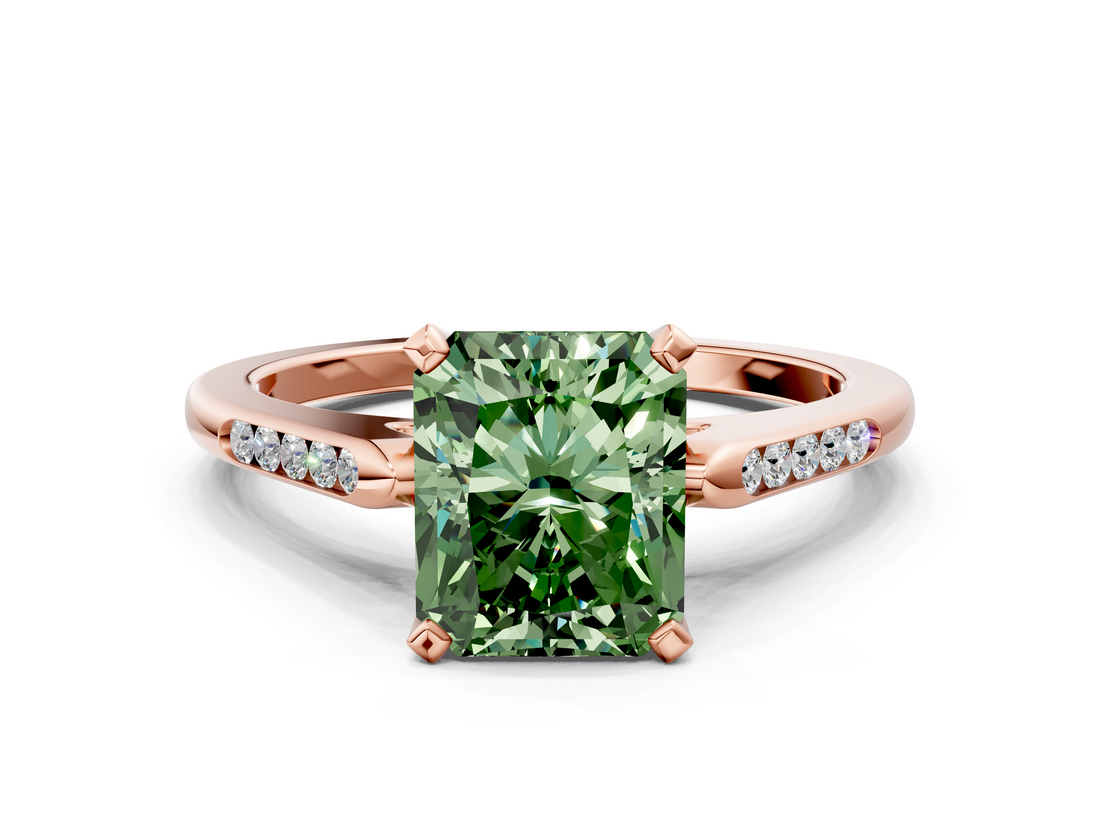 Rose gold Fancy Green Radiant  Cut Channel Set Solitaire Engagement Ring with Four-Prong Setting_225