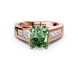 Rose gold Fancy Green Radiant Cut Cut Channel Set Solitaire Ring with Four-Prong Setting