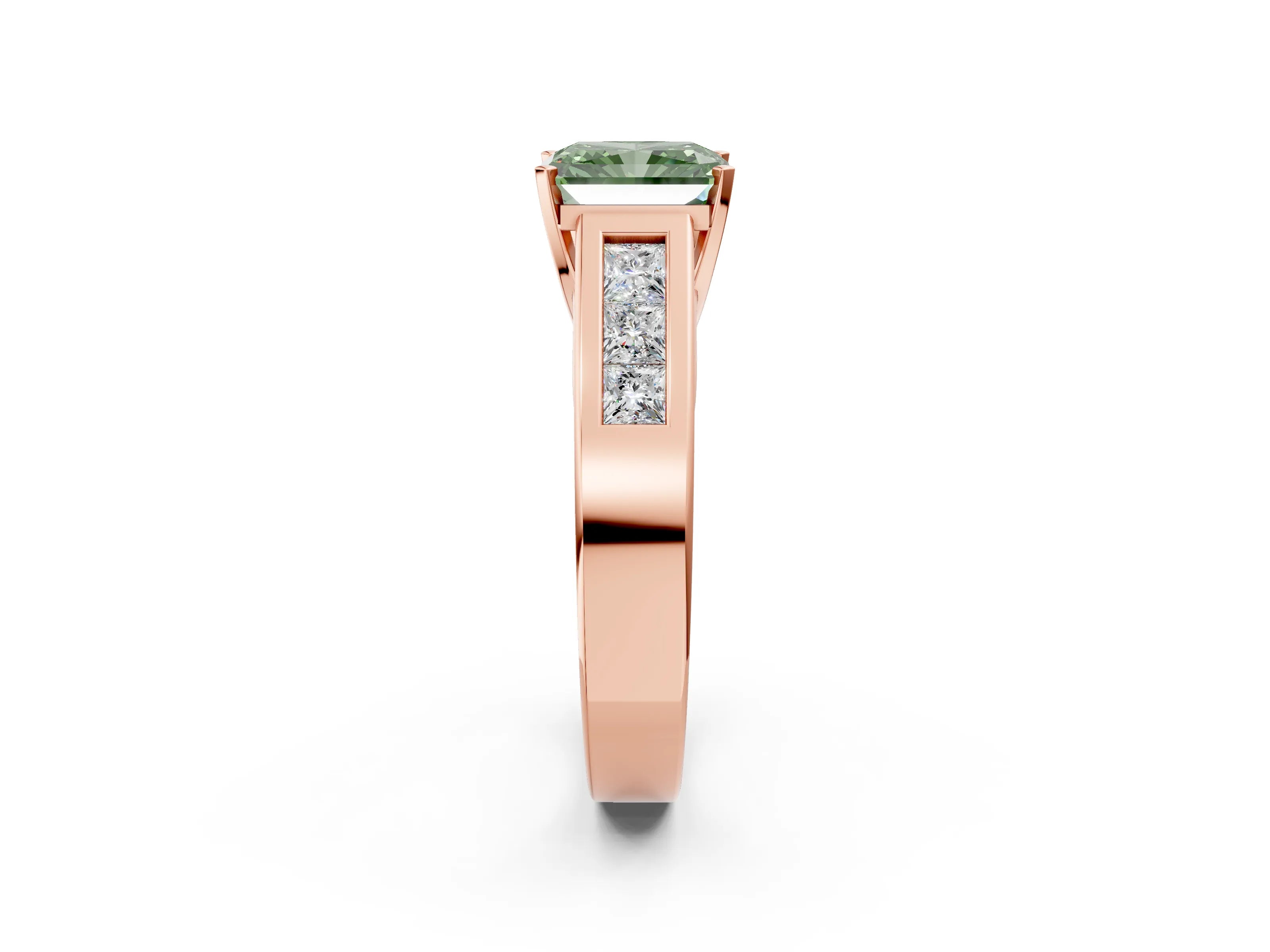 Rose gold Fancy Green Radiant Cut Cut Channel Set Solitaire Ring with Four-Prong Setting_2