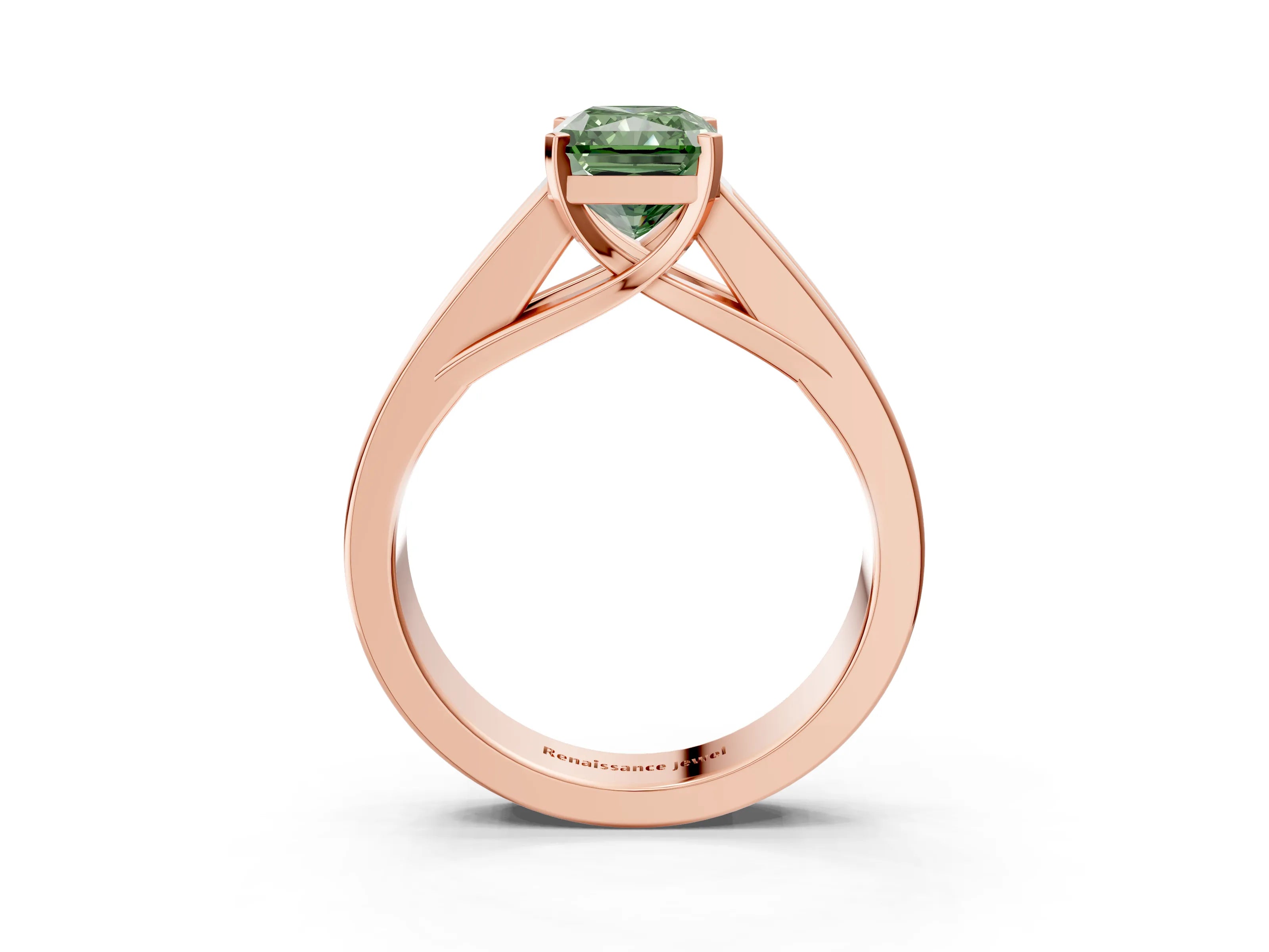 Rose gold Fancy Green Radiant Cut Cut Channel Set Solitaire Ring with Four-Prong Setting_3