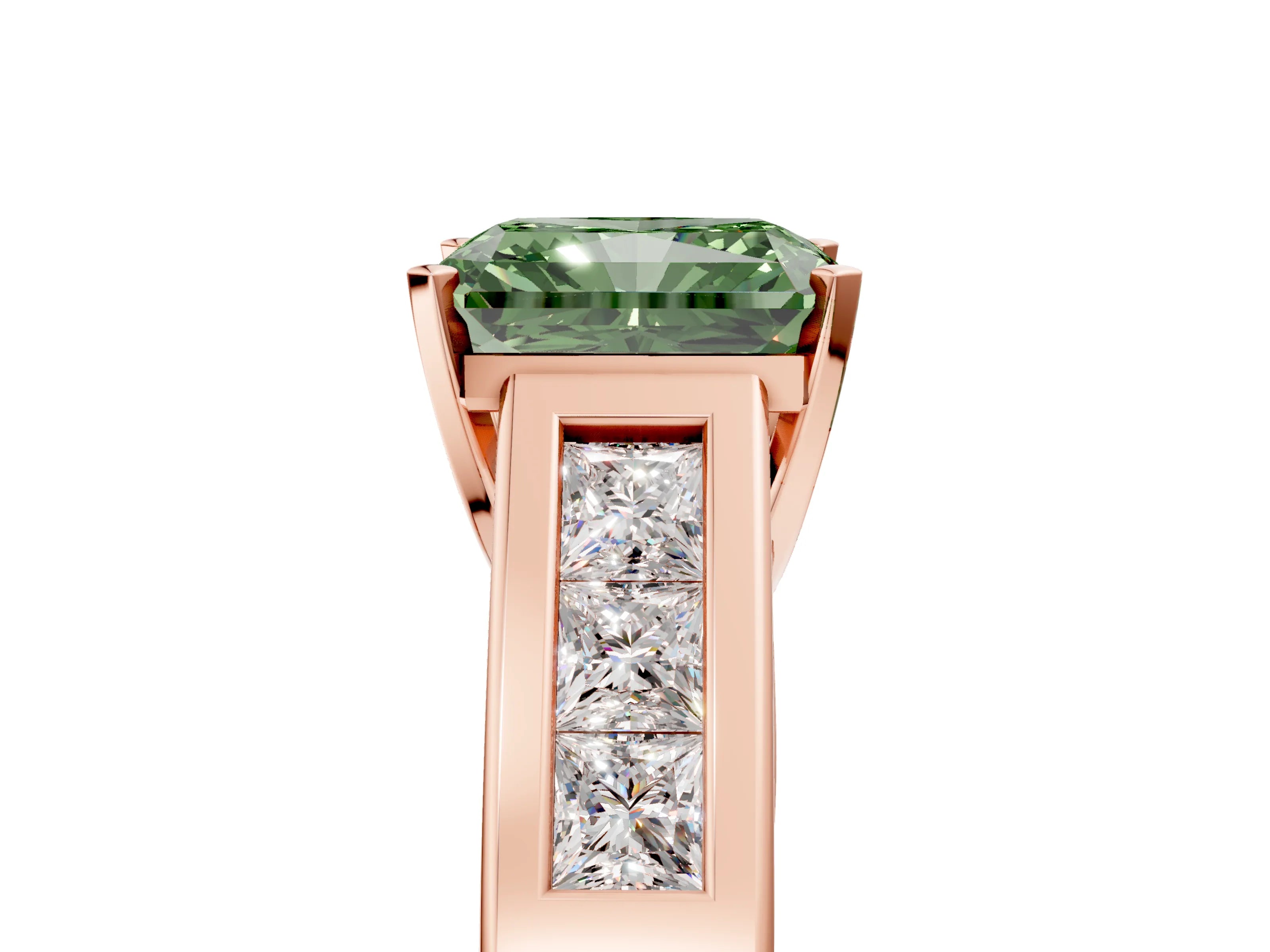 Rose gold Fancy Green Radiant Cut Cut Channel Set Solitaire Ring with Four-Prong Setting_5