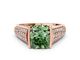 Rose gold Fancy Green Radiant Cut Cut Diamond Channel Set Pave Band with Tension Prong Setting
