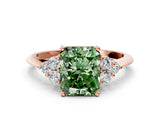 Rose gold Fancy Green Radiant Cut Cut Diamond Cluster Ring with Solitaire Band and Four-Prong Setting
