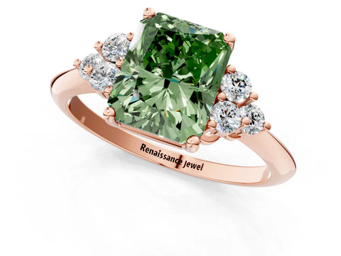 Rose gold Fancy Green Radiant Cut Cut Diamond Cluster Ring with Solitaire Band and Four-Prong Setting_1