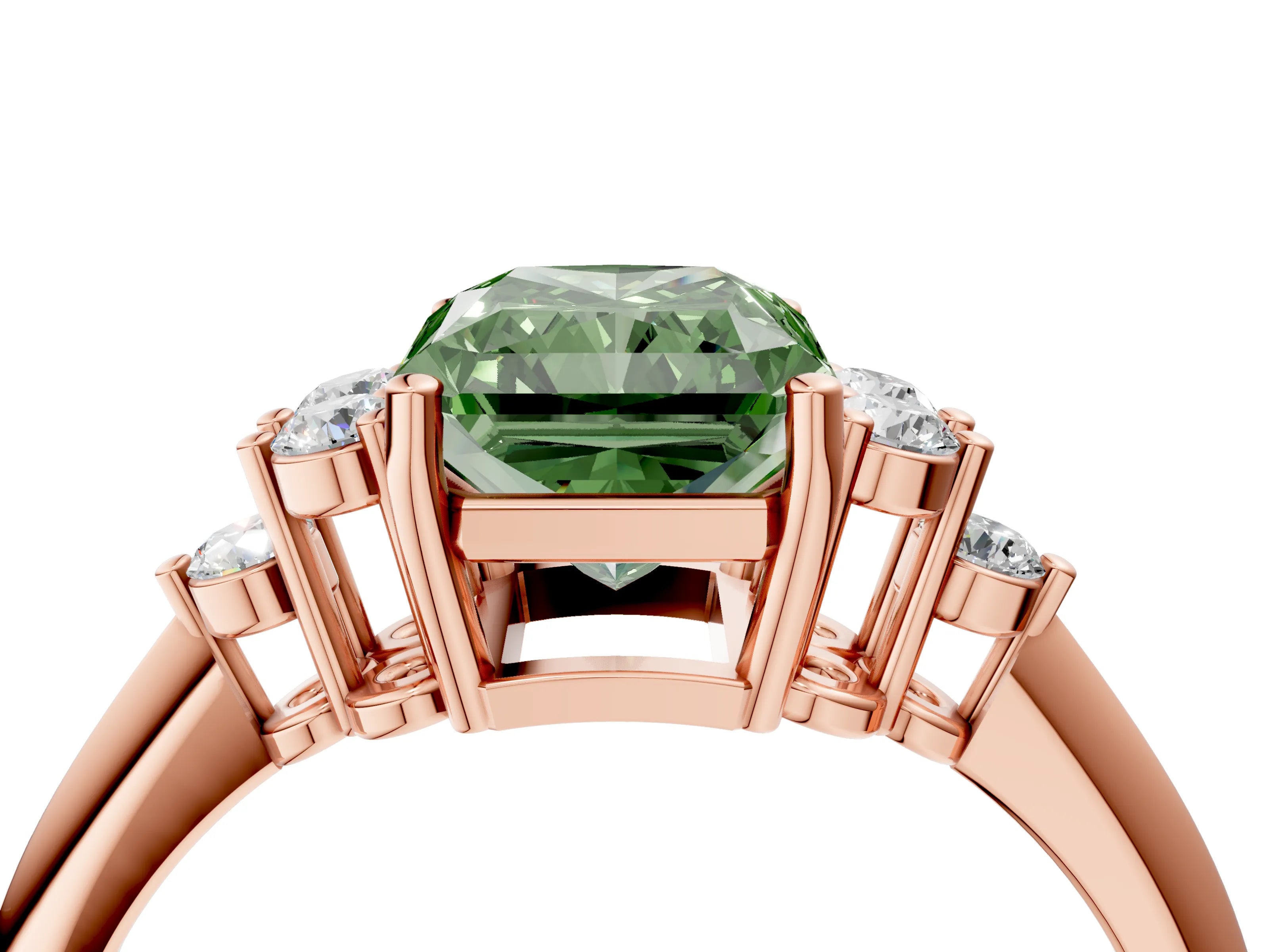 Rose gold Fancy Green Radiant Cut Cut Diamond Cluster Ring with Solitaire Band and Four-Prong Setting_4