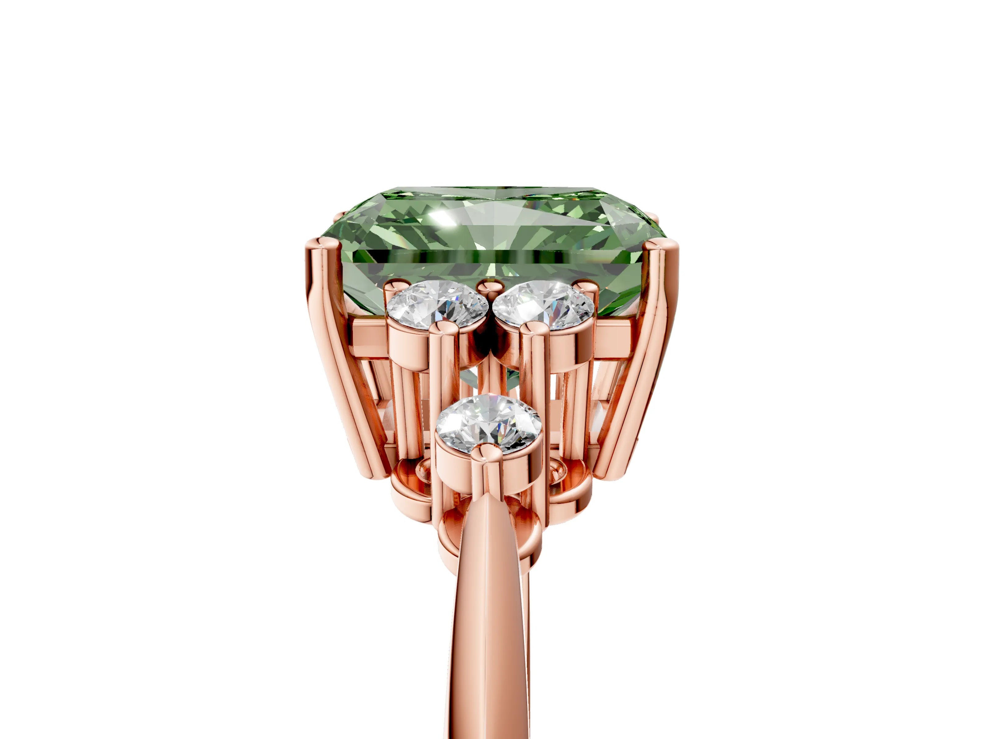Rose gold Fancy Green Radiant Cut Cut Diamond Cluster Ring with Solitaire Band and Four-Prong Setting_5