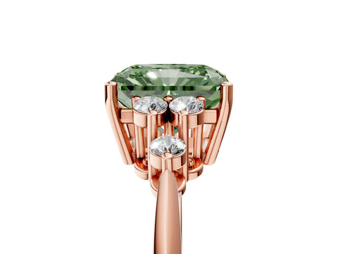 Rose gold Fancy Green Radiant Cut Cut Diamond Cluster Ring with Solitaire Band and Four-Prong Setting_5
