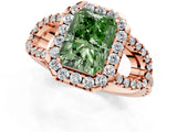 Rose gold Fancy Green Radiant Cut Cut Diamond Halo Engagement Ring with Open Split Pavé Band_1