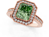 Rose gold Fancy Green Radiant Cut-Cut Diamond Halo Engagement Ring with Pave Band and Prong Setting_1