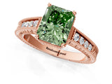 Rose gold Fancy Green Radiant Cut Cut Diamond Milgrain Pave Band Four-Prong Setting Ring_4