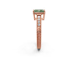 Rose gold Fancy Green Radiant Cut Cut Diamond Milgrain Pave Band Four-Prong Setting Ring_5