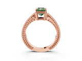 Rose gold Fancy Green Radiant Cut Cut Diamond Milgrain Pave Band Four-Prong Setting Ring_6