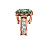 Rose gold Fancy Green Radiant Cut Cut Diamond Milgrain Pave Band Four-Prong Setting Ring_8