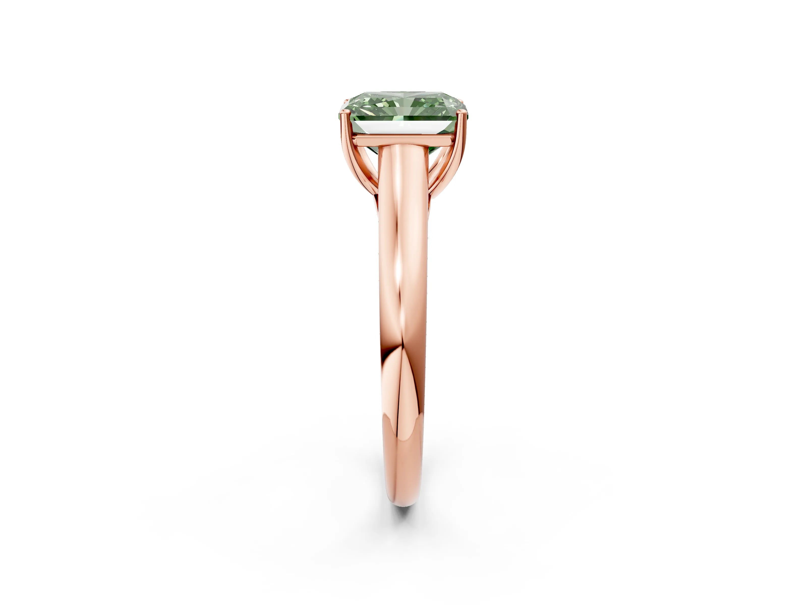 Rose gold Fancy Green Radiant Cut Cut Diamond Solitaire Engagement Ring with Tapered Plain Band and Four-Prong Setting_2