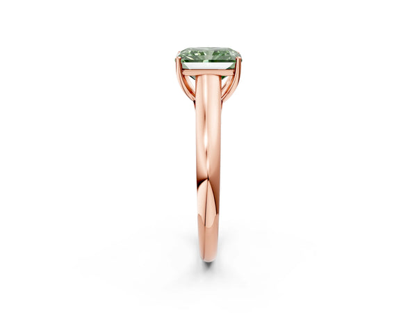 Rose gold Fancy Green Radiant Cut Cut Diamond Solitaire Engagement Ring with Tapered Plain Band and Four-Prong Setting
