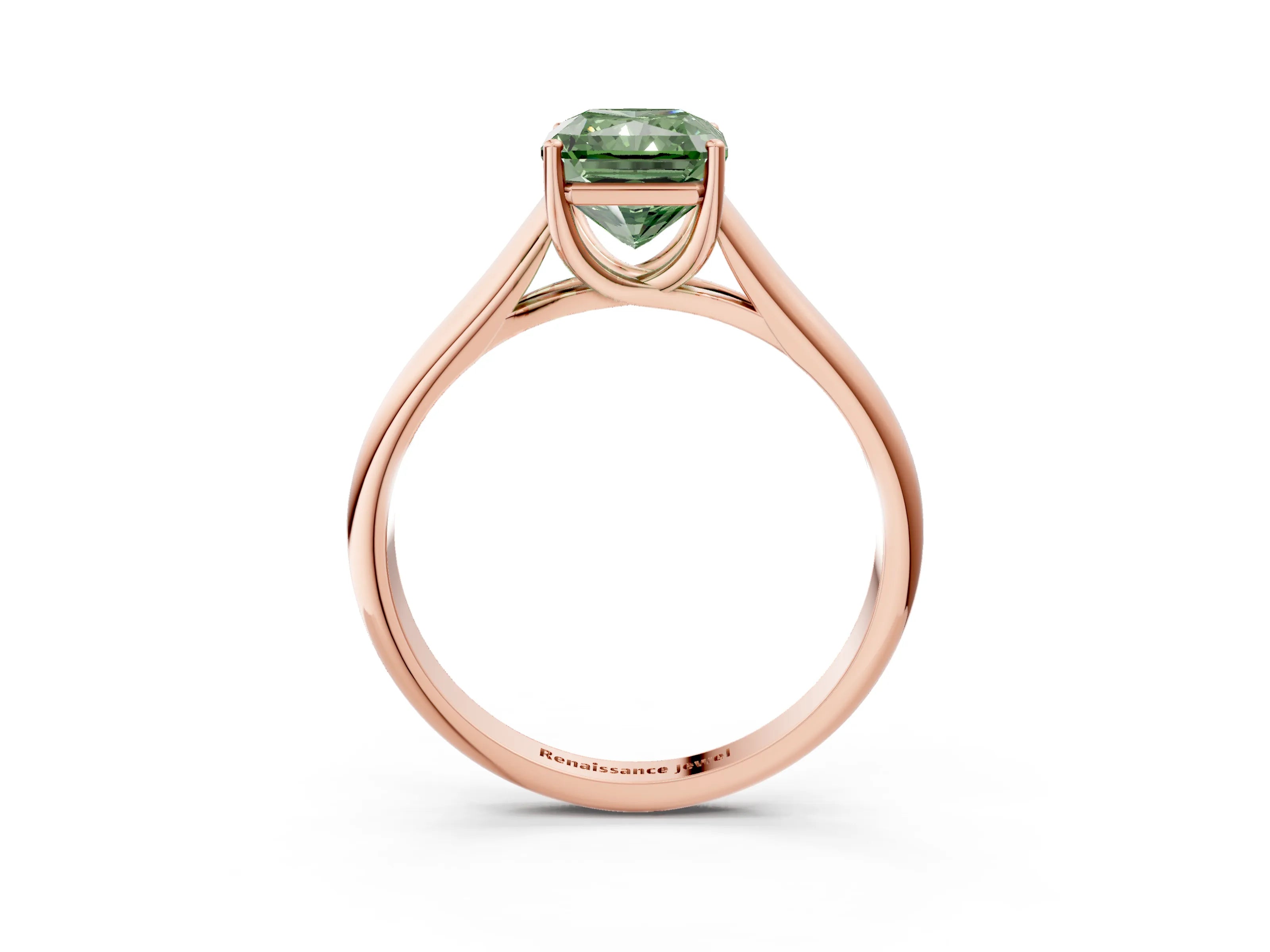 Rose gold Fancy Green Radiant Cut Cut Diamond Solitaire Engagement Ring with Tapered Plain Band and Four-Prong Setting_3