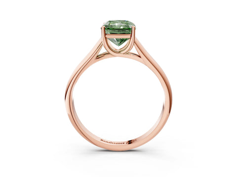 Rose gold Fancy Green Radiant Cut Cut Diamond Solitaire Engagement Ring with Tapered Plain Band and Four-Prong Setting_3