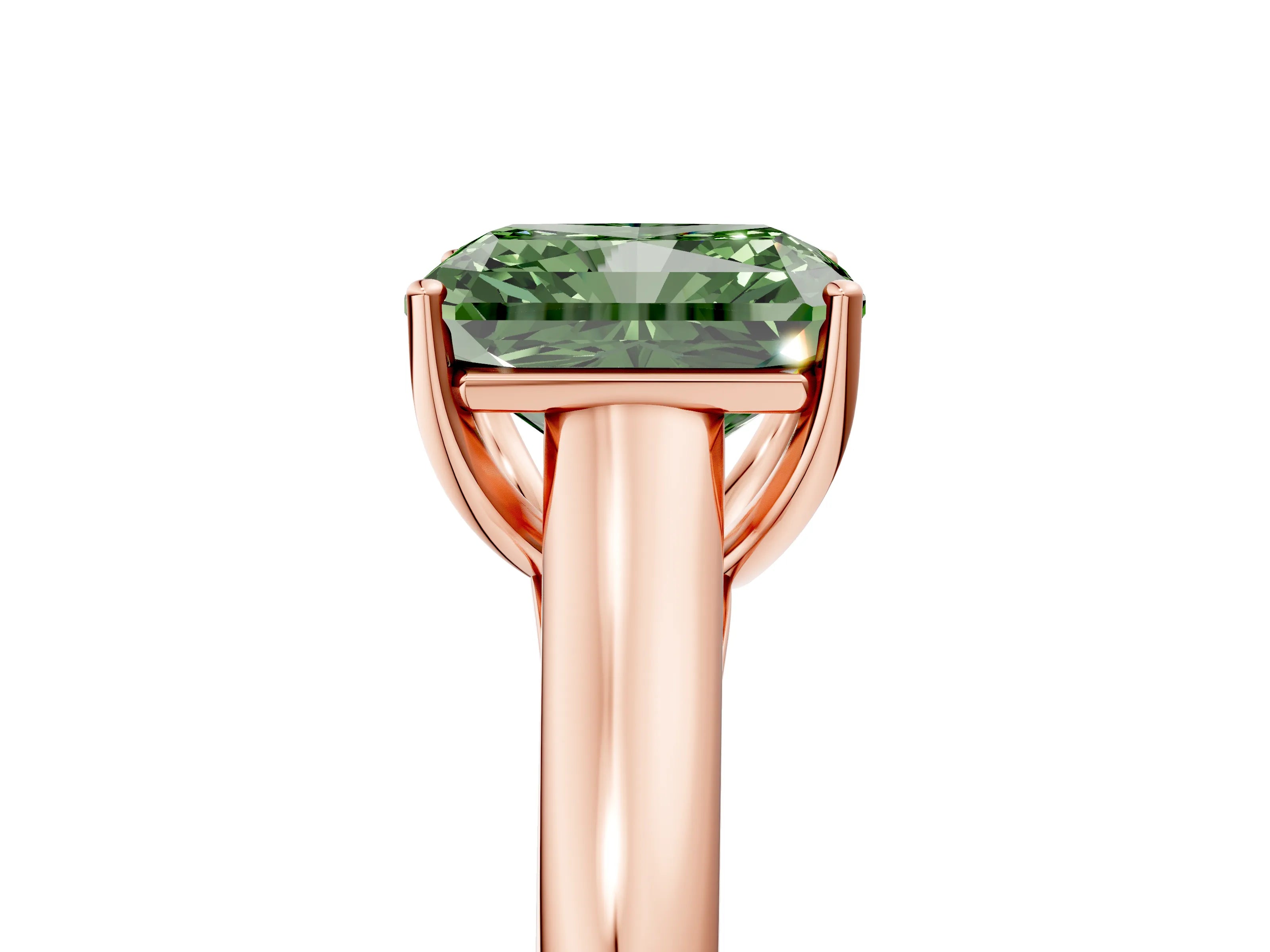 Rose gold Fancy Green Radiant Cut Cut Diamond Solitaire Engagement Ring with Tapered Plain Band and Four-Prong Setting_5