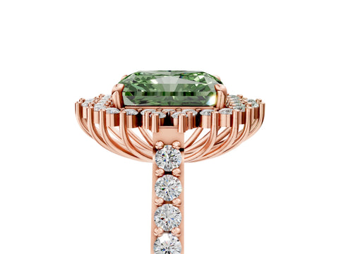 Rose gold Fancy Green Radiant Cut Cut Diamond Sunburst Halo Engagement Ring with Pavé Band_5