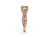 Rose gold Fancy Green Radiant Cut Cut Diamond Twisted Band with Milgrain Pave Setting and Four-Prong Setting_2