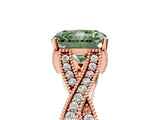Rose gold Fancy Green Radiant Cut Cut Diamond Twisted Band with Milgrain Pave Setting and Four-Prong Setting_5