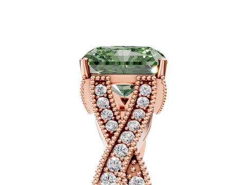 Rose gold Fancy Green Radiant Cut Cut Diamond Twisted Band with Milgrain Pave Setting and Four-Prong Setting_5