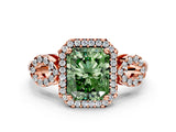 Rose gold Fancy Green Radiant Cut Cut Halo Diamond Infinity Band with Four-Prong Setting