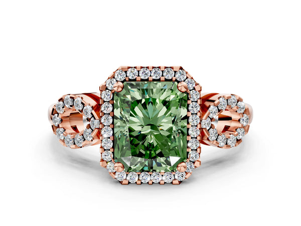Rose Gold Radiant Cut Pave Infinity Halo Engagement Ring Setting for Fancy Green Center