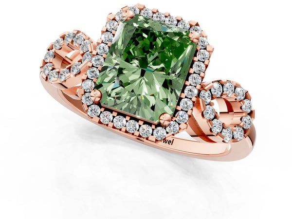 Rose Gold Radiant Cut Pave Infinity Halo Engagement Ring Setting for Fancy Green Center