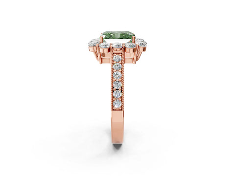Rose gold Fancy Green Radiant Cut Cut Halo Diamond Pavé Engagement Ring with Milgrain Detailing_2